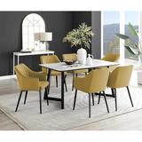 East Urban Home Carzon Marble Effect Melamine Dining Table & Chairs - Luxury Velvet Dining Chairs Upholstered/Metal in Gray/White | Wayfair