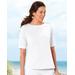 Appleseeds Women's Prima™ Cotton Solid Button-Trim Bateau Tee - White - PL - Petite