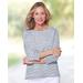 Appleseeds Women's Coastal Cotton Striped Bateau-Neck Tee - White - PM - Petite