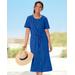 Appleseeds Women's Captiva Drawstring Button-Front Dress - Blue - PS - Petite