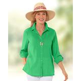 Appleseeds Women's Crinkled Cotton Solid Shirt - Green - XL - Misses