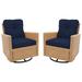 Wildon Home® 2-Piece Beige Wicker Outdoor Rocking & Swivel Chair Set w/ 3.7 inches Cushions Wicker/Rattan/Fabric in Blue | Wayfair