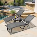 Winston Porter PVC-coated polyester Outdoor Lounge Chaise Folding Reclining Chair w/ Adjustable Back1 Piece Metal in Black | Wayfair