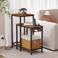 17 Stories Modern Rustic End Table Set - High & Low Tables w/ Charging Station in Brown | Wayfair CB5139EFC6BE4385851D4ED9E23D4D47