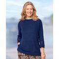 Blair Women's Linen/Cotton Crochet-Trim Pullover - Blue - M - Misses