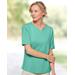 Blair Women's Coastal Cotton Notched Neckline Elbow-Sleeve Tee - Green - PL - Petite