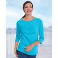 Blair Women's Coastal Cotton Three-Quarter Sleeve Bateau-Neck Tee - Blue - PL - Petite