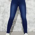 Jeans skinny taille haute bleu foncé, pantalon en denim, slim, poches fendues, extensible, taille haute, jeans et vêtements en denim pour femmes