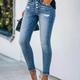 Jean skinny effet déchiré droit, pantalon en denim extensible à bordure effilochée ondulée, style vintage élégant, jeans et vêtements pour femmes