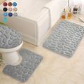 3pcs/set, Memory Foam Bathroom Rugs Set, Cobblestone Embossed Ultra Soft Non-slip Bath Rug & Absorbent Bath Mat Carpets, Includes U-shaped Contour Rug, Perfect For Bathroom/shower, Bathroom Supplies