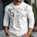 Notes de musique Design Décontractées Homme 3D effet T shirt Tee T-shirt Graphique Extérieur du quotidien Vacances T-shirt Blanche Bleu Vert manche longue Col Ras du Cou Chemise Printemps Automne