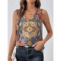 Women's Tank Top Boho Vest Blue Geometric Print V Neck Sleeveless Shirt Vintage Ethnic Bohemian Summer Tank