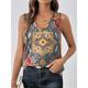 Women's Tank Top Vest Geometric Casual Blue Print Sleeveless Vintage Ethnic V Neck Regular Fit Summer