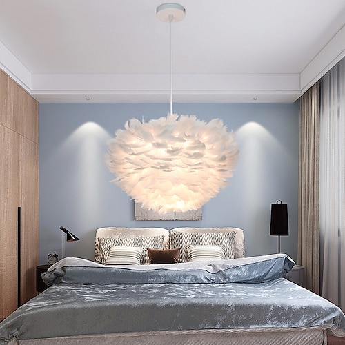 LED-Pendelleuchte Straußenfeder Schlafzimmer Schnur einstellbar 3000-6000k 30cm Feder Kronleuchter romantische dekorative hängende Deckenleuchte für Mädchenzimmer Schlafzimmer Image