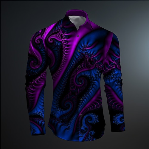 Herren Knopfhemd Bedruckte Hemden Langarm Subkulturell Urlaub Party Strasse Frühling Sommer Umlegekragen Bedruckt Button-Down Schwarz Rote Blau Purpur Fuchsie Image