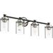 Bathroom Lighting Fixtures Black and Brushed Nickel Bathroom Vanity Light with Cylindrical Clear Stripes Glass Lampshade E26 Socket Base Bathroom Lighting Fixtures Over Mirror (3 Lights)