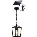 YINCHEN Solar Outdoor Pendant Light for Porch Outdoor Hanging Light Fixture with Clear Cylinder Glass and Adjustable Chain Aluminum Matte Black