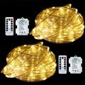 Morttic LED Rope Lights Outdoor Waterproof 2 Pack Each 33Ft 100 LED Indoor Rope String Lights Battery Operated 8 Modes White Fairy Lights Tube with Remote for Pool Deck Porch Fence Camping Tree Decor