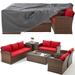 AECOJOY 7 Pieces Patio Furniture Set with Two Storage Boxes Outdoor Wicker Sectional Sofa with Cover All-Weather Rattan Conversation Set for Garden Backyard Red Cushion&Brown Rattan