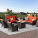 Vcatnet Direct 5 Pieces Outdoor Patio Furniture Sectional Sofa All-weather Conversation Set with Fire Pit Table for Garden Poolside Orange