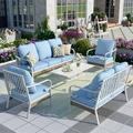 Summit Living 7-Seater Patio Conversation Set Metal Outdoor Furniture with Fixed Chair Sofa Blue