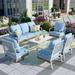 Summit Living 7-Seater Patio Conversation Set Metal Outdoor Furniture with Swivel Chair Sofa Blue