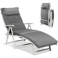 WANLINDZ Chaise Lounge Chair for Outside Pool Folding Reclining Beach Chair W/Removable Cushion&Headrest Pillow Outdoor Lounge Chaise w/ 7 Backrest Positions Portable Patio Lounger (1 Grey)