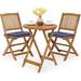 WANLINDZ 3 PCS Patio Folding Bistro Set Outdoor Acacia Wood Chair and Table Set w/Padded Cushion& Round Coffee Table Ideal for Indoor Patio Poolside Garden (Navy Blue)