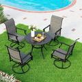 durable 5 Pieces Patio Dining Set Outdoor Furniture Set with 37 Square Wood-Like Table and 4 Padded Textilene Fabric Swivel High Back Chairs for Garden Poolside Backyard Porch