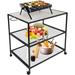 Three-Shelf Movable Food Prep and Work Cart Tableï¼ŒStainless Steel Grill Cart with Wheels and Handleï¼ŒCommercial Kitchen Cartï¼ŒHeavy Duty Grill Cartï¼ŒMultifunctional Outdoor Cart for Restaurant Kitchen