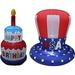 Two Birthday and Patriotic Party Decorations Bundle Includes 4 Foot Tall Happy Birthday Cake Inflatable with Candle and 4 Foot Tall Patriotic Independence Day 4th of July Inflatable American Flag