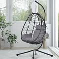 LLBIULife Egg Chair with Stand Patio Wicker Rattan Hanging Basket Egg Chair Indoor Outdoor Hammock Swing Chair with Cushions for Bedroom Garden 350lbs (Beige Without Stand)