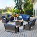 Vcatnet Direct 8 Pieces Outdoor Patio Furniture Sectional Sofa All-weather Conversation Set with Swivel Rocking Chairs and Fire Pit Table for Garden Poolside Navy blue