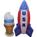 Two Birthday & Patriotic Party Decorations Bundle Includes 4 Foot Tall Inflatable Happy Birthday Tricolor Ice Cream Cone and 6 Foot Tall 4th of July USA American Flag Rocket Ship Rocketship