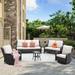 Vcatnet 5 Pieces Outdoor Patio Furniture Sectional Sofa All-weather Conversation Set with Swivel Rocking Chairs for Garden Poolside Beige