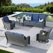 Vcatnet 5 Pieces Outdoor Patio Furniture Sectional Sofa All-weather Conversation Set with Swivel Rocking Chairs for Garden Poolside Denim blue