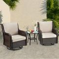 3 Piece Patio Furniture Sets Outdoor Wicker Rotation Rocking Chair with Side Table Outdoor Wicker Swivel Rocker with Cushion Porch Chairs Set 360 Degree Swivel Rocking Wicker Chairs