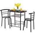 LLBIULife 3 Piece Dining Set Compact 2 Chairs and Table Set with Metal Frame and Bistro Pub Breakfast Space Saving for Apartment and Kitchen (Natural & Black)