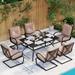 Patio Dining Set for 4 Outdoor Furniture Square Bistro Table with 1.57 Umbrella Hole 4 Spring Motion Chairs with Cushion Burgundy for Backyard Garden Lawn