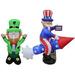 Two Saint Patrick and Patriotic Party Decorations Bundle Includes 4 Foot Tall Inflatable Leprechaun with Shamrock and 6 Foot Long 4th of July Inflatable Uncle Sam on Rocket Blowup with LED Lights