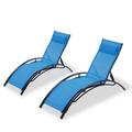 Kadyn 2PCS Set Chaise Lounges Outdoor Lounge Chair Lounger Recliner Chair For Patio Lawn Beach Pool Side Sunbathing Blue