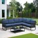 Skypatio 5-Seater Patio Furniture Sectional Sofa 5-Piece All-Weather Wicker Outdoor Furniture Couch Set Navy Blue