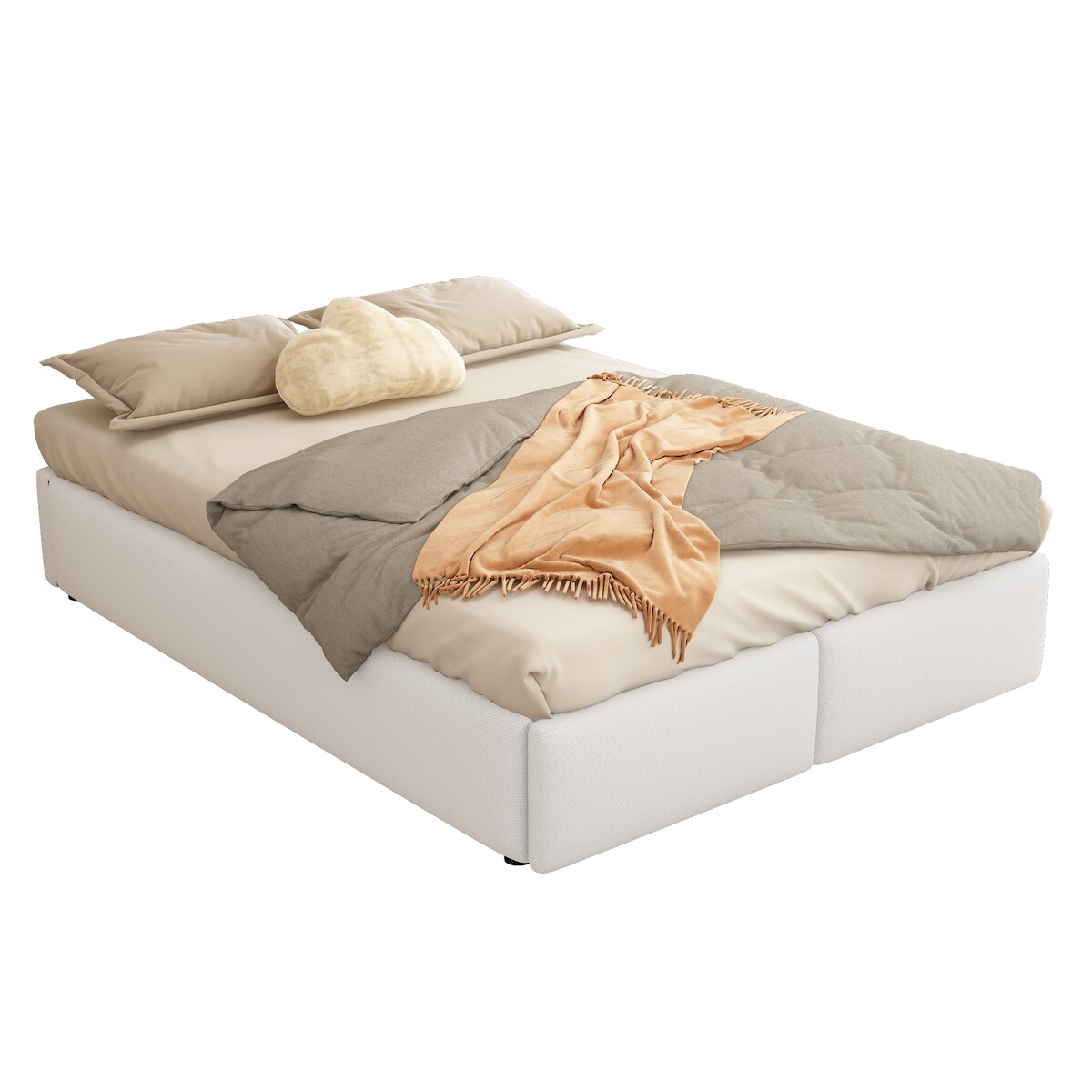 Merax 140*200cm Polsterbett, Plattformbett, Polsterbett ohne Kopfteil, mit hydraulischer Lagerung und 2 Schubladen, Beige Image