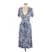 Matty M Casual Dress - A-Line V-Neck Short sleeves: Blue Floral Dresses - Women's Size Large