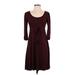 Ann Taylor LOFT Casual Dress - A-Line Scoop Neck 3/4 sleeves: Burgundy Solid Dresses - Women's Size 0 Petite