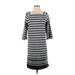 L.L.Bean Casual Dress - Sweater Dress Boatneck 3/4 Sleeve: Gray Stripes Dresses - Women's Size Medium