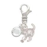 Delight Jewelry Silvertone Cat with Yarn - Silvertone Clip on Charm with Clear Crystal Drop