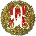 Brenberke Pre Lit Initial Outdoor Christmas Wreaths Artificial Christmas Garland With Lights Personalized Christmas Wreaths For Front Door With Red Bows For Indoor Outdoor Xmas Holiday Par