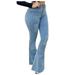 Fashion Pants For Women Jeans Solid Color Bell Denim Botton Elastic Waisted Classic Lightweight Golf Trousers with Pockets Soft Wide-Leg Dress Business Long Regular Trouser