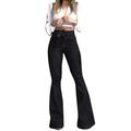 Women s Casual Pants Solid Color Destroyed Flare Jeans Bell Bottom Hem Denim Lightweight Wide-Leg Dress Stretch Business Long Trousers Fashion Classic Golf Office Slacks with Pockets